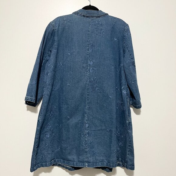 Dressbarn Womens Embroidered Denim Long Jacket 18/20W Artsy Bohemian Indie Folk - Picture 2 of 9